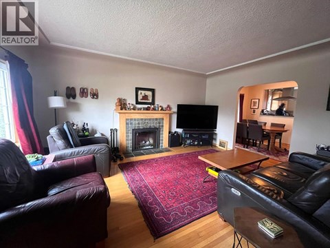 A living room with a fireplace and a television.