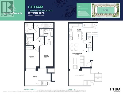 A floor plan for a Cedar Lower Level Exterior Suite is shown.