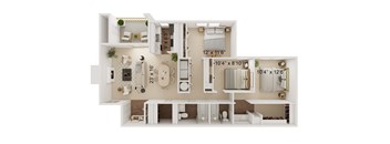 A floor plan of a two-bedroom apartment with dimensions and measurements.