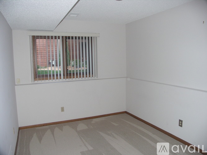 A room with a window and a carpeted floor.