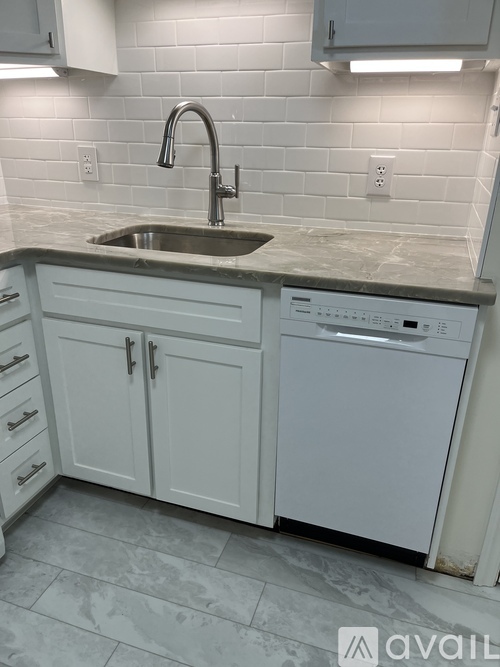 A kitchen with a sink and a dishwasher.