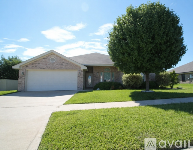A house with a garage and a tree in front.