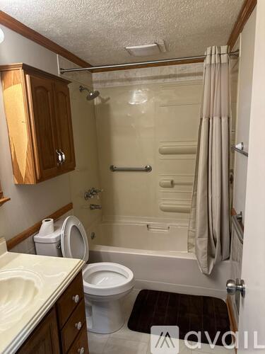 A bathroom with a toilet, sink, and bathtub.