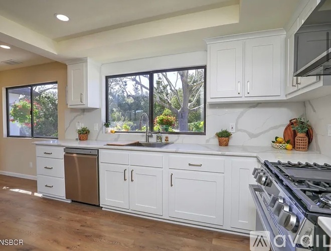A kitchen with white cabinets and a stainless steel dishwasher.