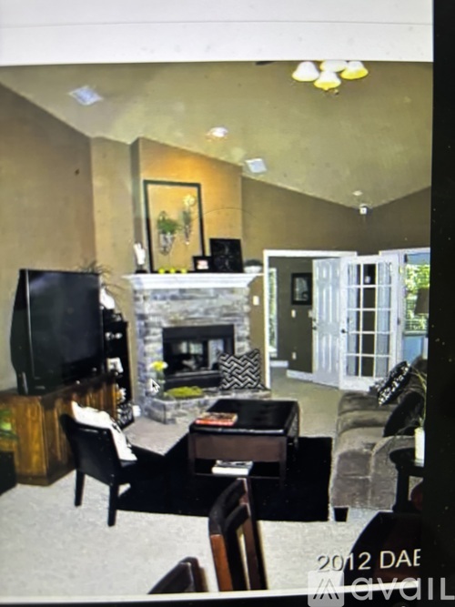 A living room with a fireplace and a television.