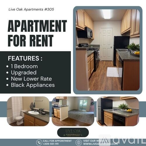 Apartment for rent with black appliances and upgraded features.