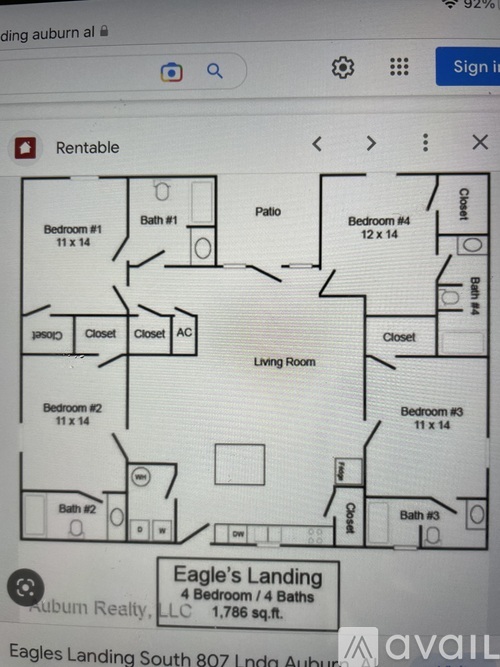 A rental property floor plan for Eagle's Landing by Rubium Realty, LLC.
