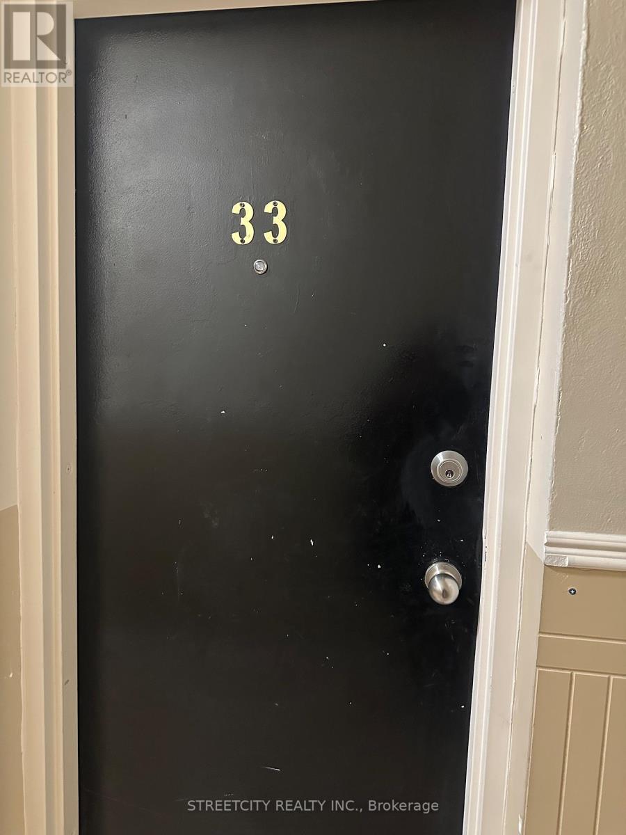 A black door with the number 33 on it.
