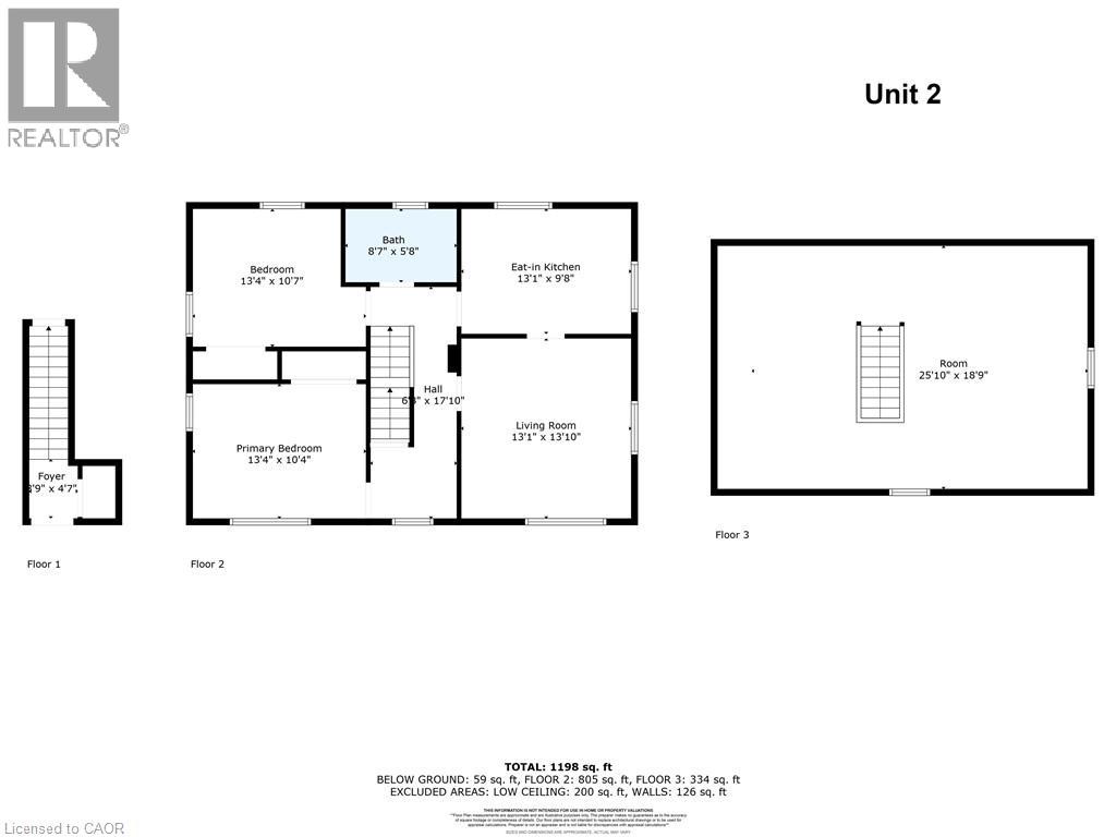A floor plan for a unit with a living room, two bedrooms, and a bathroom.