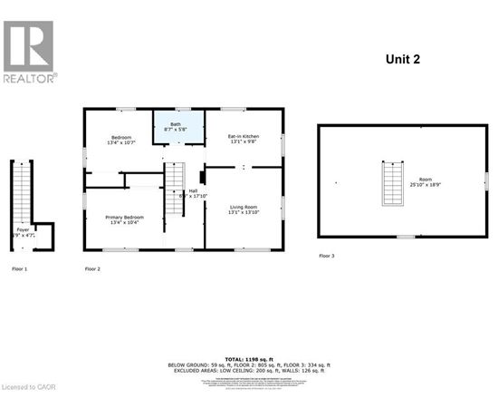 A floor plan for a unit with a living room, two bedrooms, and a bathroom.
