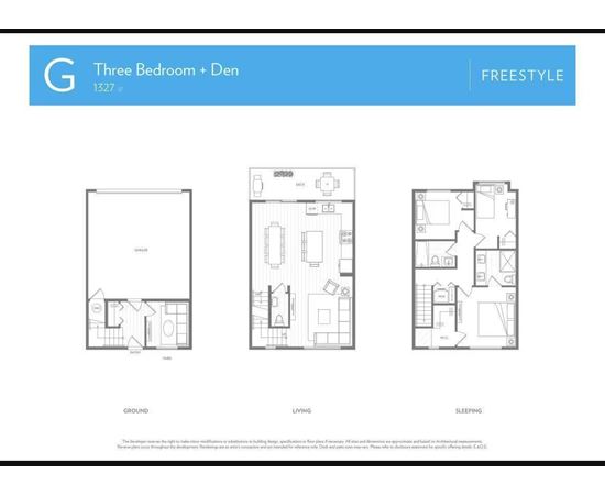 A webpage displays a floor plan for a three bedroom and den apartment.