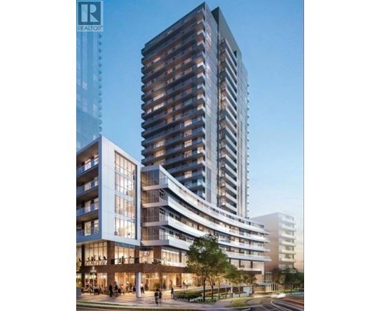 A modern high-rise building is depicted in the image.
