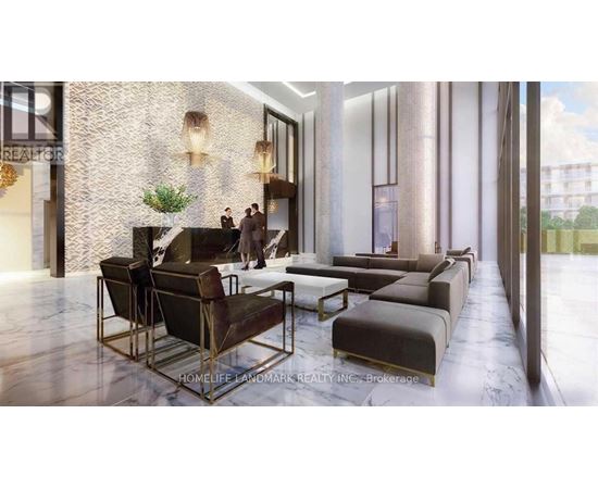 A modern living room with a stone wall and a glass door.