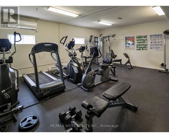 A gym with treadmills, weights, and exercise equipment.