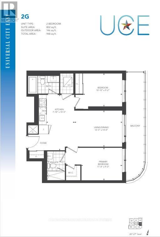 A floor plan for a 2 bedroom suite in Universal City.