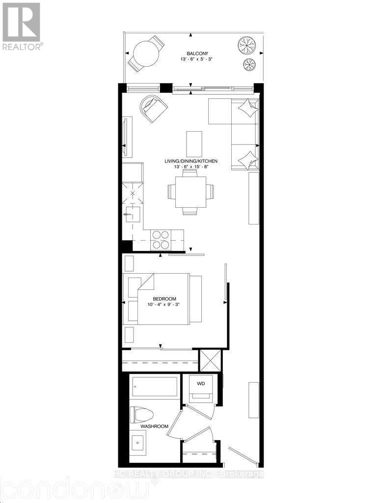 A black and white floor plan of a one bedroom apartment.