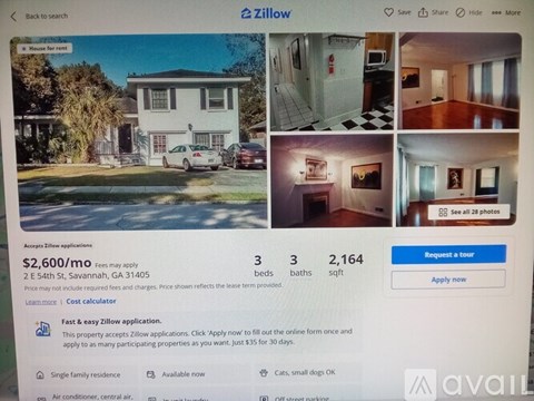 A Zillow listing for a 2 bedroom, 2 bathroom apartment in Savannah, GA.