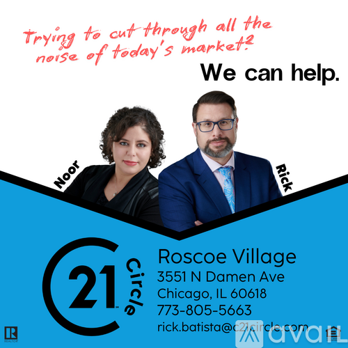 A poster advertising a business with the name "21 Circle" and contact information for Roscoe Village.
