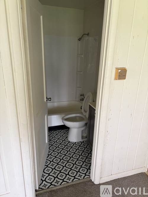 A bathroom with a toilet and a shower.