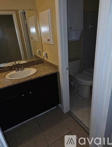 A bathroom with a sink, mirror, and toilet.