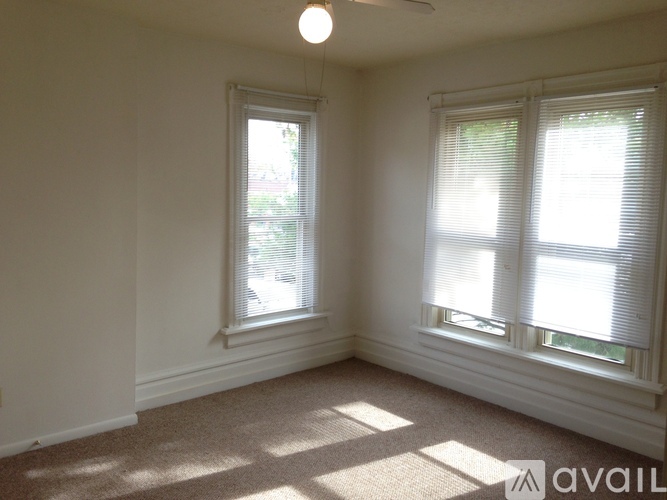 A room with two windows and a carpeted floor.