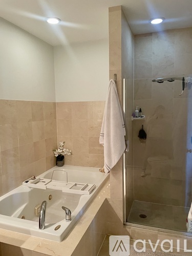 A bathroom with a white sink and a glass shower stall.