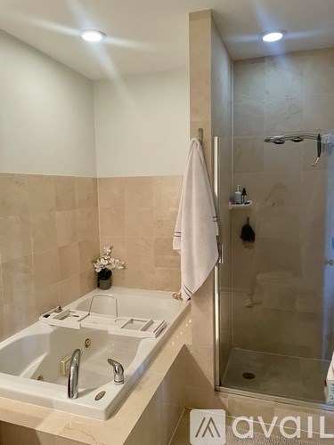 A bathroom with a white sink and a glass shower stall.