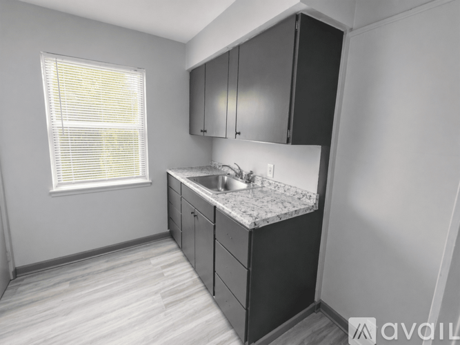 A kitchen with a sink and cabinets.