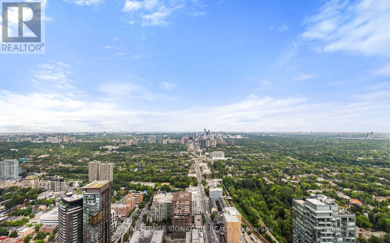 A cityscape with a mix of residential and commercial buildings under a clear sky.