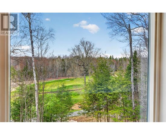 A view from a window looking out at a forest.