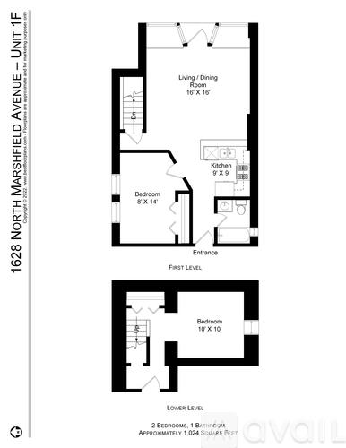 A floor plan of a unit at 1628 North Marshfield Avenue.