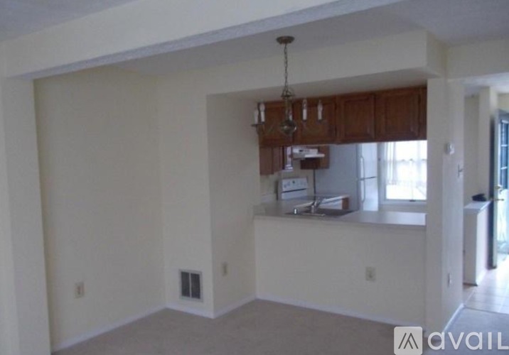 A kitchen area with a counter and cabinets.