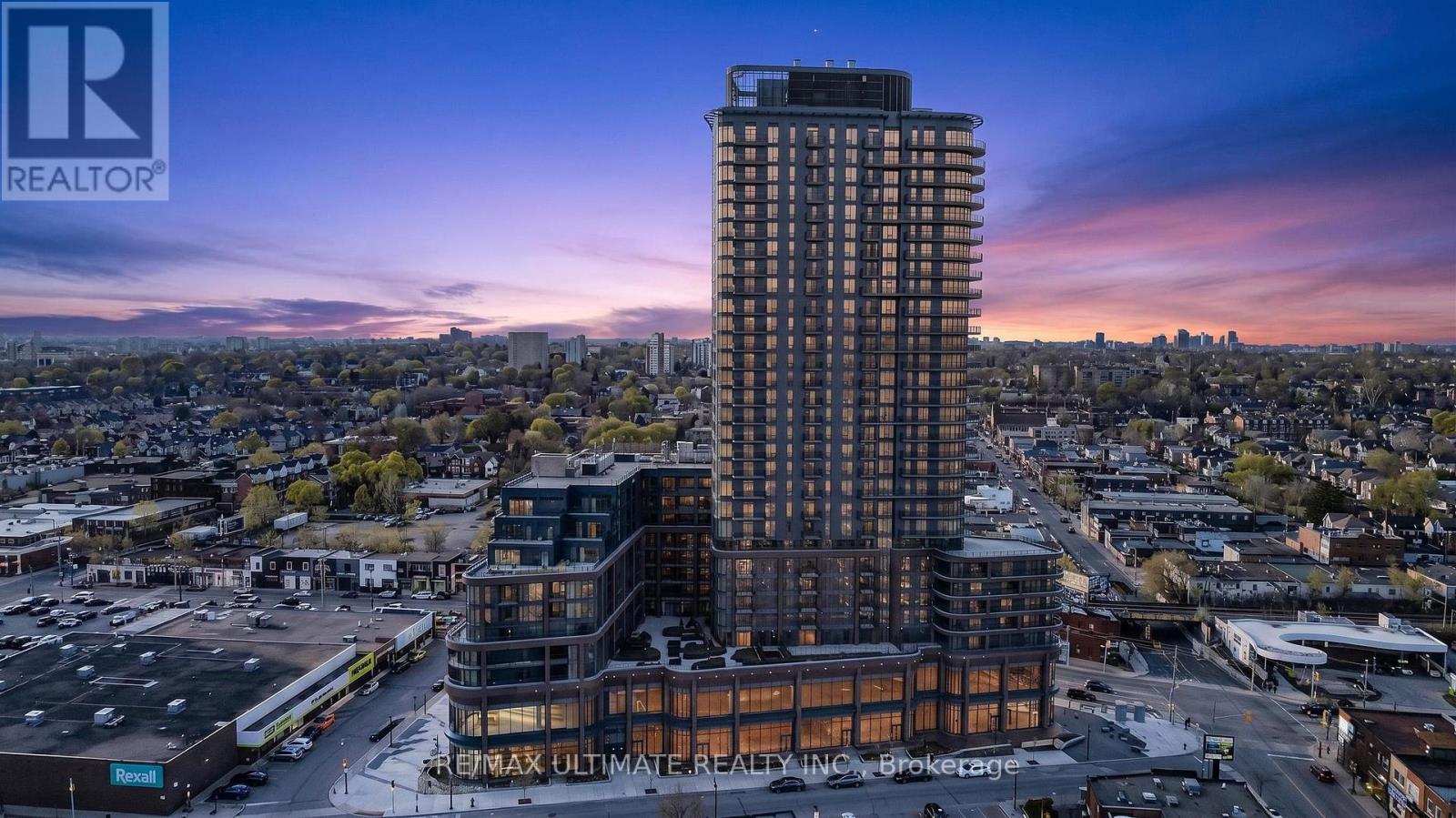 A tall building with a sign that reads "REMAX ULTIMATE REALTY INC." is the focal point of the image.