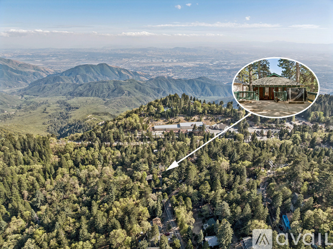 A bird's eye view of a forested area with a small building in the distance.