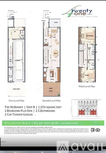 Floor plans for a 2,533 square foot unit with two bedrooms and two bathrooms.