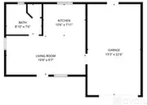 A floor plan of a house with a living room, kitchen, and bathroom.