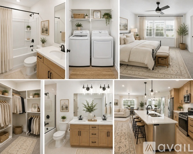 A series of images showcasing a well-organized and modern home interior.