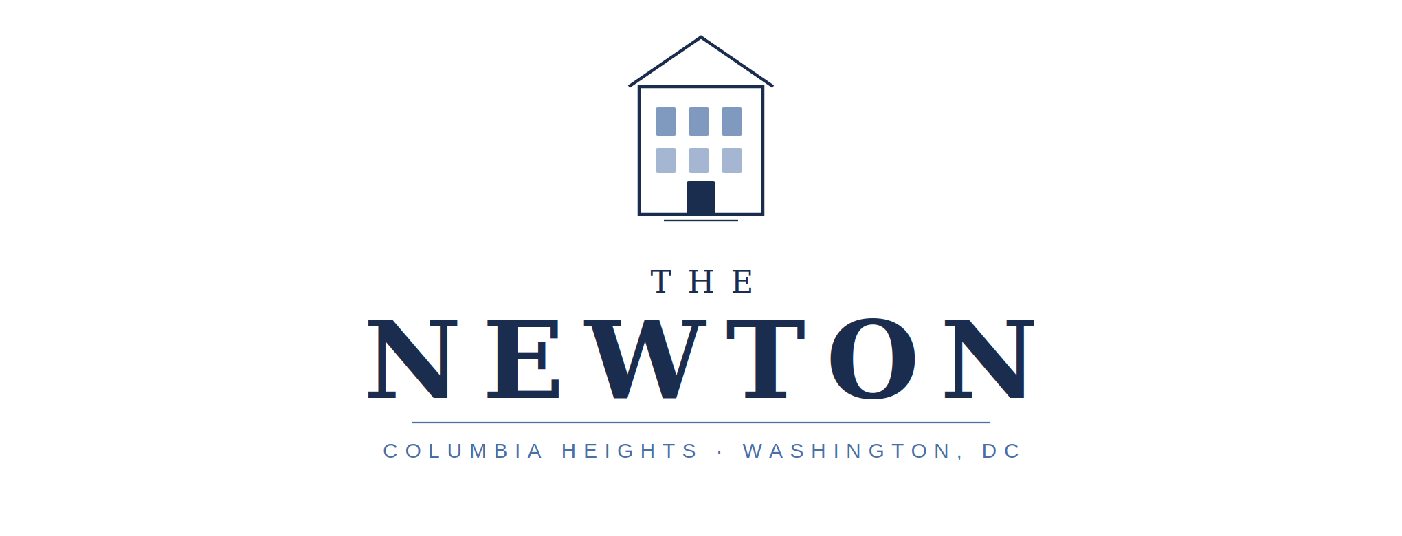 Logo with a building and the building name and location