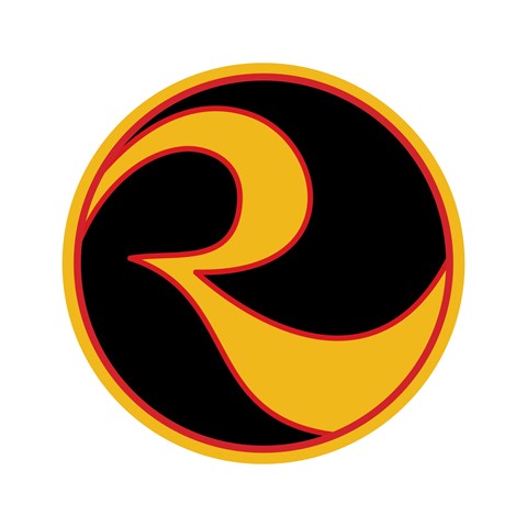 A black and yellow circular logo with a swirl design.