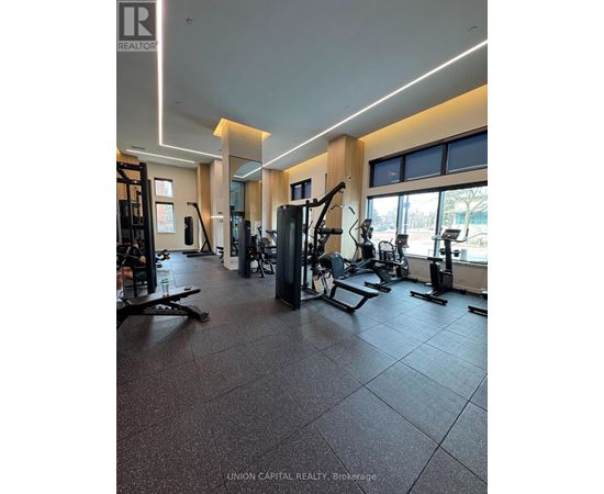A gym with a variety of equipment including treadmills, weights, and exercise machines.