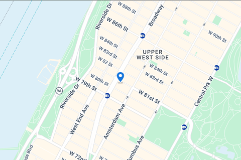 A map of a street with W 86th St and W 87th St.