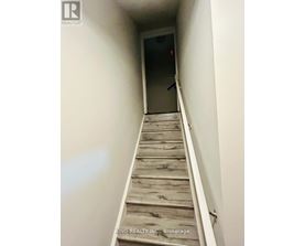 A staircase with wooden steps leading to a door.