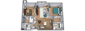2 BR 2 BA - 3D Floor Plan at Rivers Edge Apartments, Minnesota, 55330