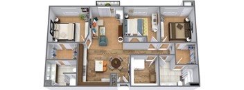 3 BR 2 BA - 3D Floor Plan at Rivers Edge Apartments, Otsego, MN, 55330