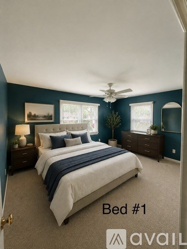 A bedroom with Bed #1 written on the image.