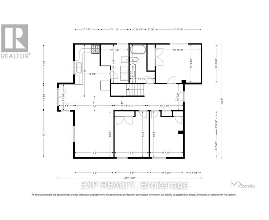 A black and white floor plan for a house with multiple rooms and measurements.