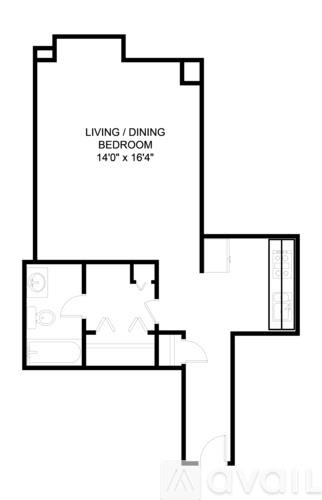 A floor plan of a living/dining room that is 140"x164".