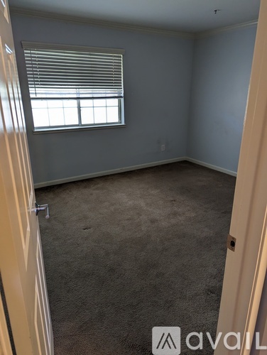 A room with a window and carpeted floor.