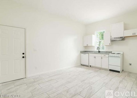 A white kitchen with a sink and cabinets.