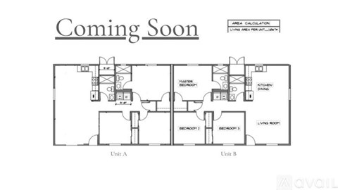A floor plan of an apartment complex with two units and a note that says Coming Soon.